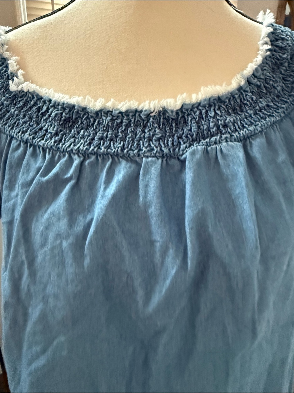 Derek Heart Blue Denim-Look Smocked Neck Mini Dress - Picture 4 of 12
